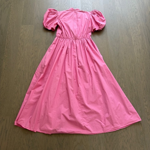 ARIAS Pink Poplin Gathered Shoulder Midi Puff Sleeve Dress - Size 0 - Picture 6 of 11
